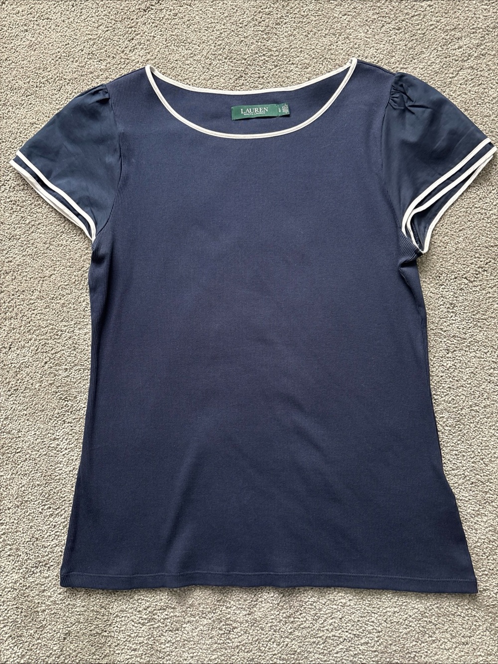 Ralph Lauren Navy Short Sleeve Top with White Piping